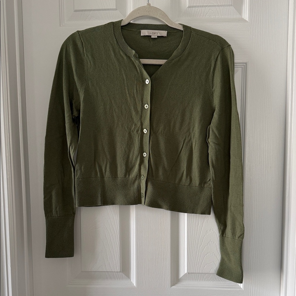 LOFT Olive Button-Up Cardigan